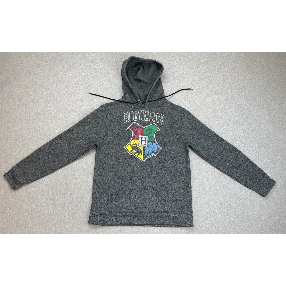 Harry Potter Hoodie Men Medium Gray Hogwarts Crest Long Sleeve Drawstring